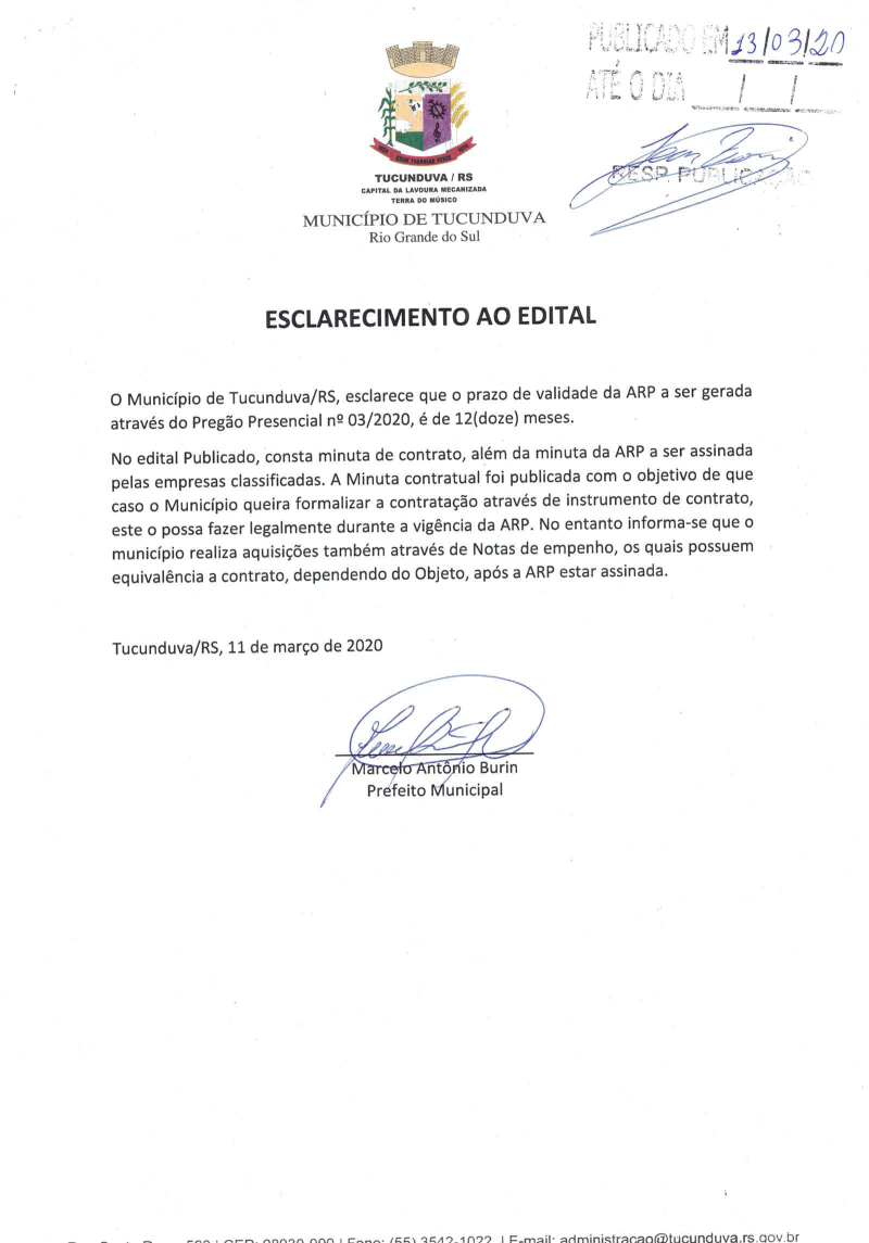 PP 03/2020 ESCLARECIMENTO AO EDITAL 